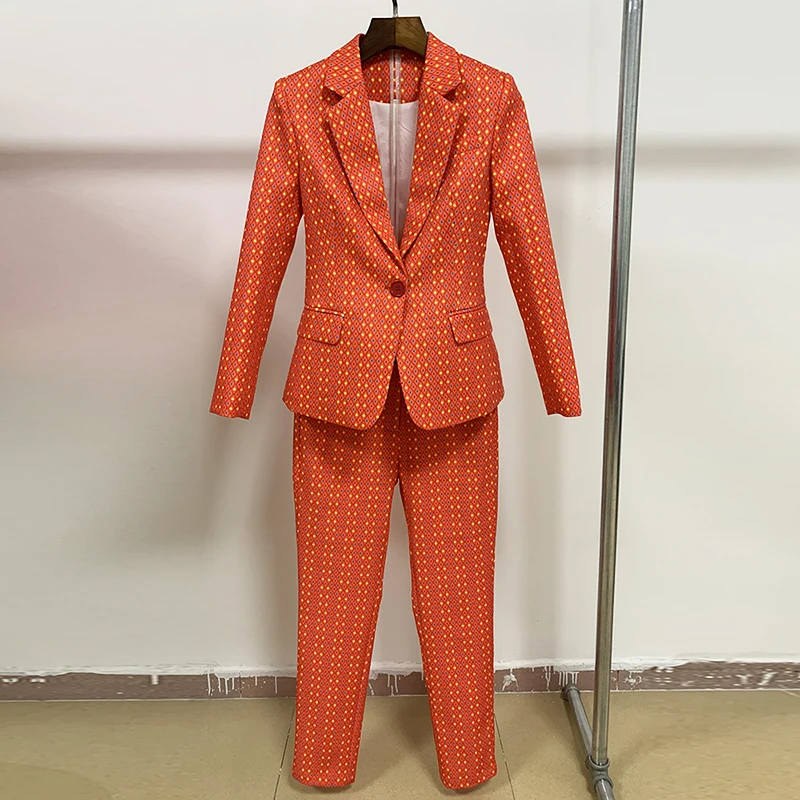 

HIGH STREET New Fashion 2019 Stylish Deesigner Runway Suit Set Women's Vintage Plaid Floral Print Blazer Pants Suit