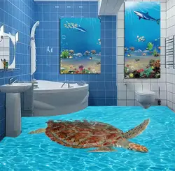 [Самоклеящиеся] 3D Черепаха синее море 4 Нескользящие водостойкие фото самоклеящиеся напольные наклейки обои фрески печать наклейка