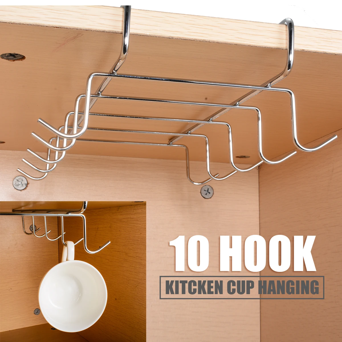 1pcs 10 Hook Stainless Steel Wine Glass Hanger Silver Cup Hanging Bracket Holders For Insetting Coffee Cups Kitchen Organizer