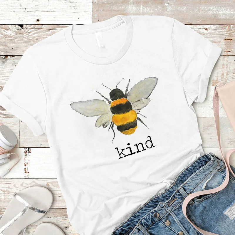 

Bee Kind Cute Fashion Printed Printing Women Summer Top Shirt Camisa Mujer Ladies Graphic Female Women Tshirt Tees T-shirt