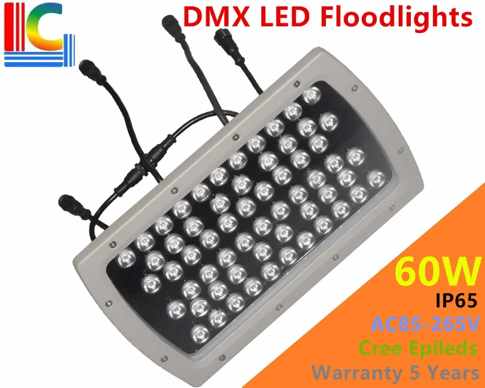 

High quality 60W LED Floodlights IP65 Waterproof outdoor Landscape Lighting DMX512 Control RGB colorful spotlight CREE LEDs CE