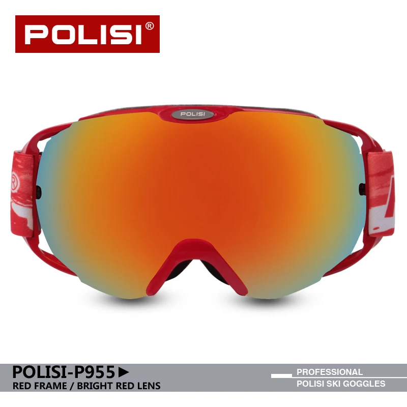 POLISI ski goggles women men adults for snowmobile snowboard Big spherical double lens anti-fog uv400 OTG windstopper P955