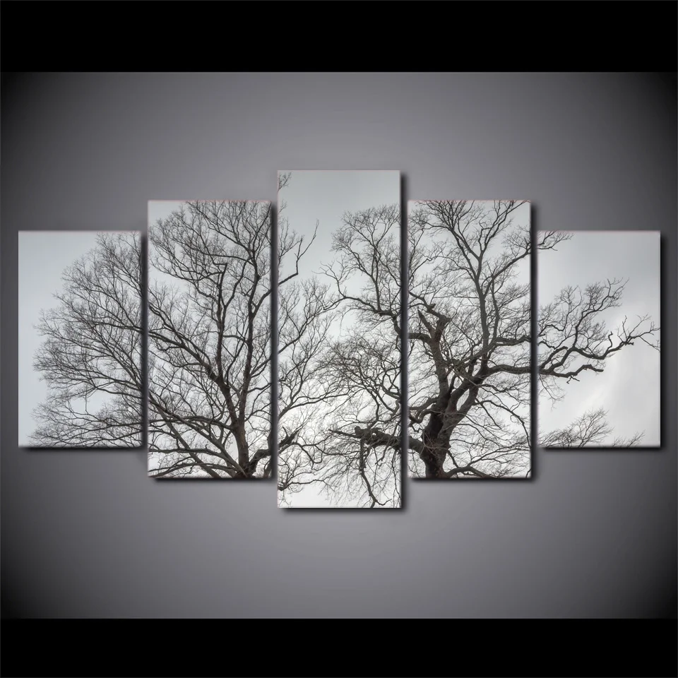 5 Pcs/Set Framed Printed Black White Trees Autumn Wall Picture Painting
