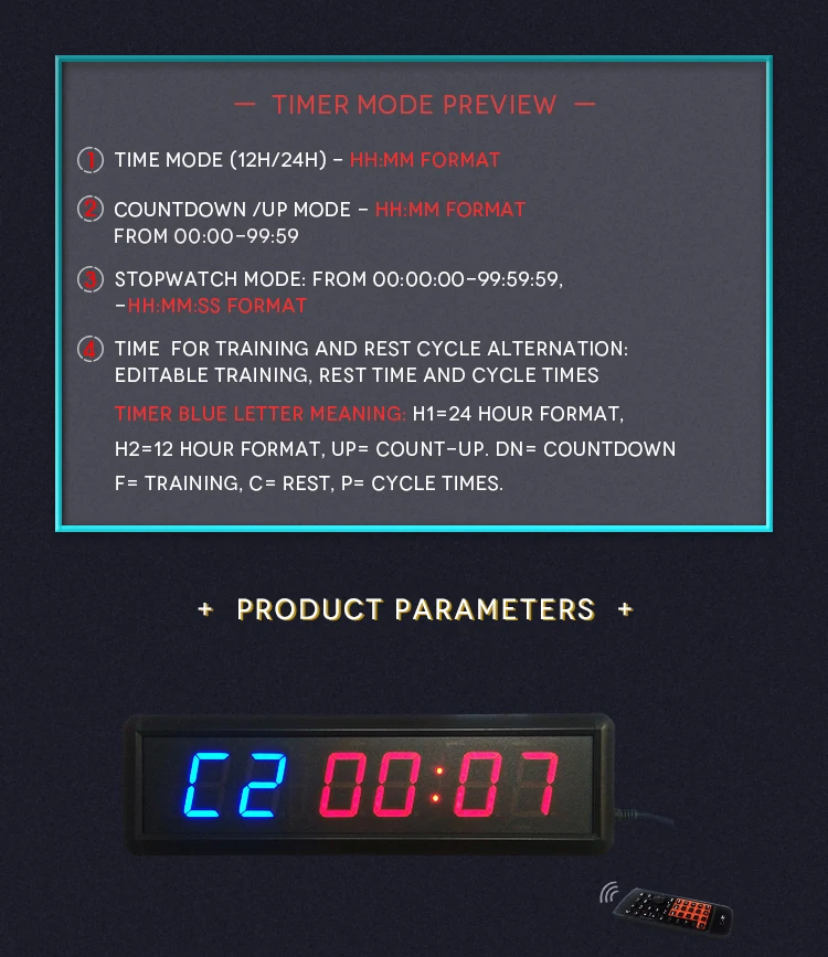 1,8 дюймовый дистанционный светодиодный дисплей, часы обратного отсчета, таймер обратного отсчета для исследования и плавания, секундомер, тренажерный зал/бокс, тренажерный зал