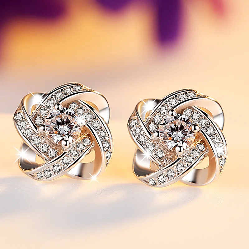 

2018 Fashion Woman Genuine AAA Shiny Cubic Zircon Stud clover Earring Long Female Party Jewelry 925 Sterling Silver Earrings