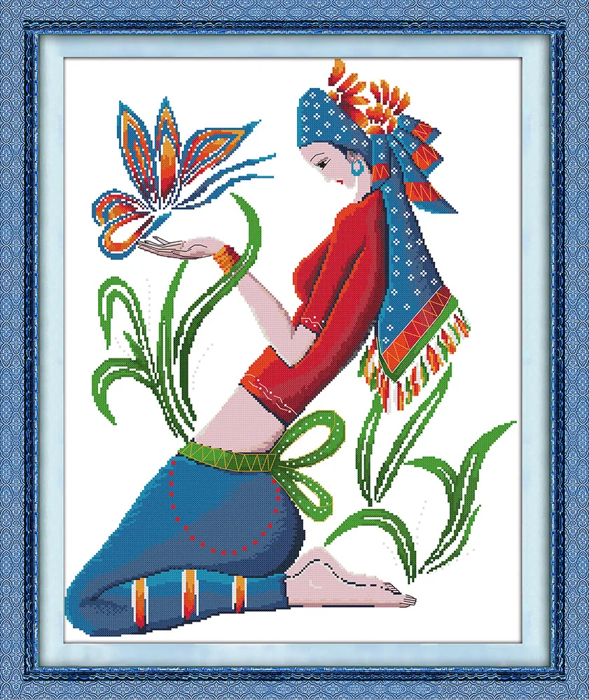 

Butterfly woman Printed Canvas DMC Counted Cross Stitch Kits printed Cross-stitch set Embroidery Needlework