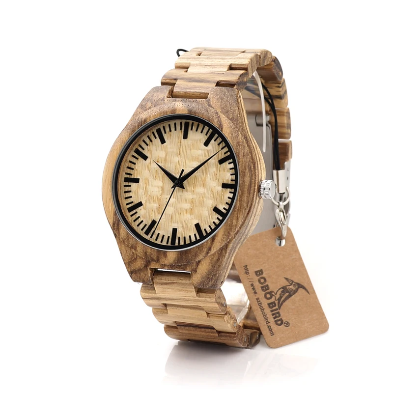Newset Leisure BOBO BIRD Brand Design Mens Zebra Wooden Watch G23 Japan Quartz Wooden Strap Watches