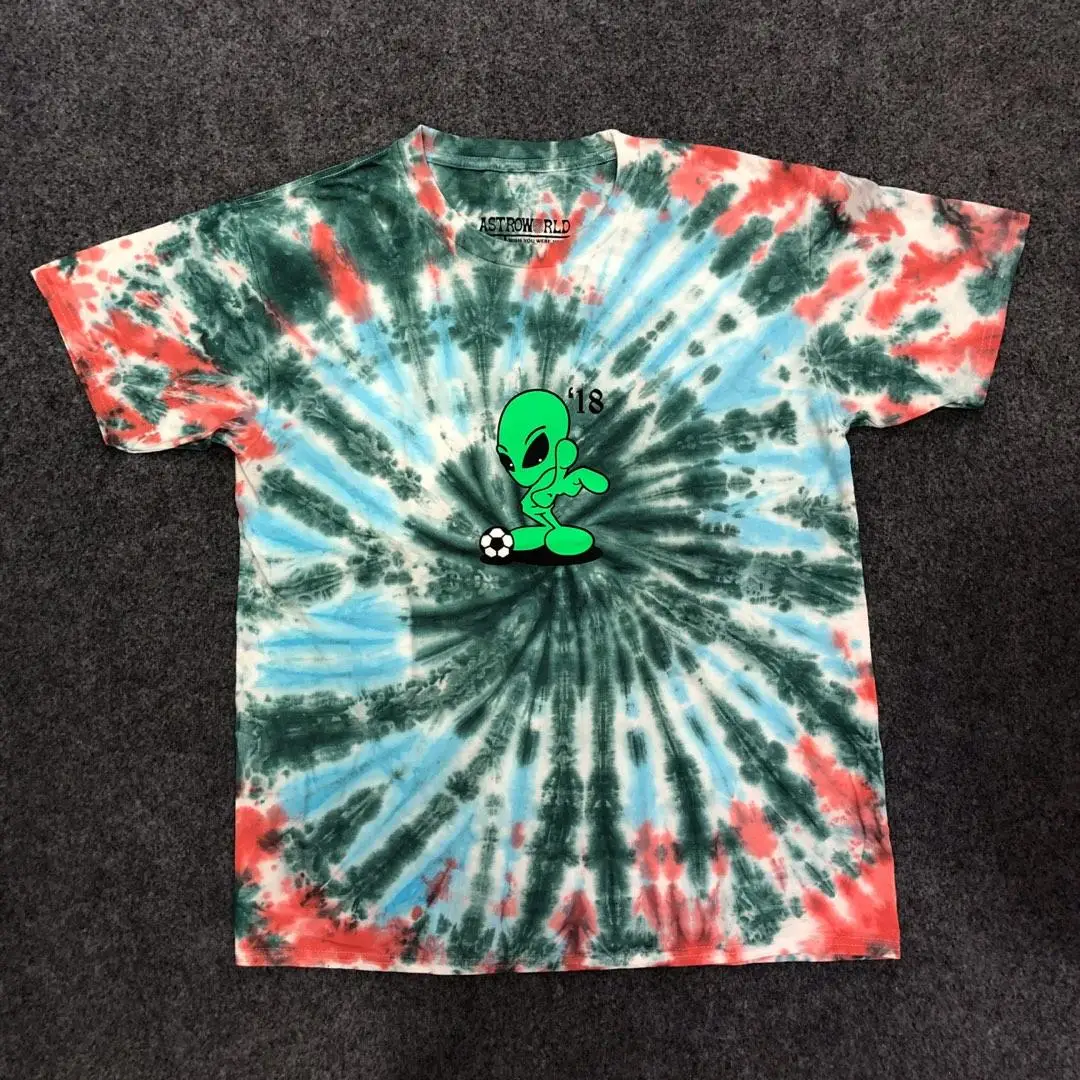 

19SS Travis Scott Astroworld T Shirt 1:1 High Quality Alien Tie Dye Tee street market T-shirt Hip Hop ASTROWORLD Tshirt Top Tee