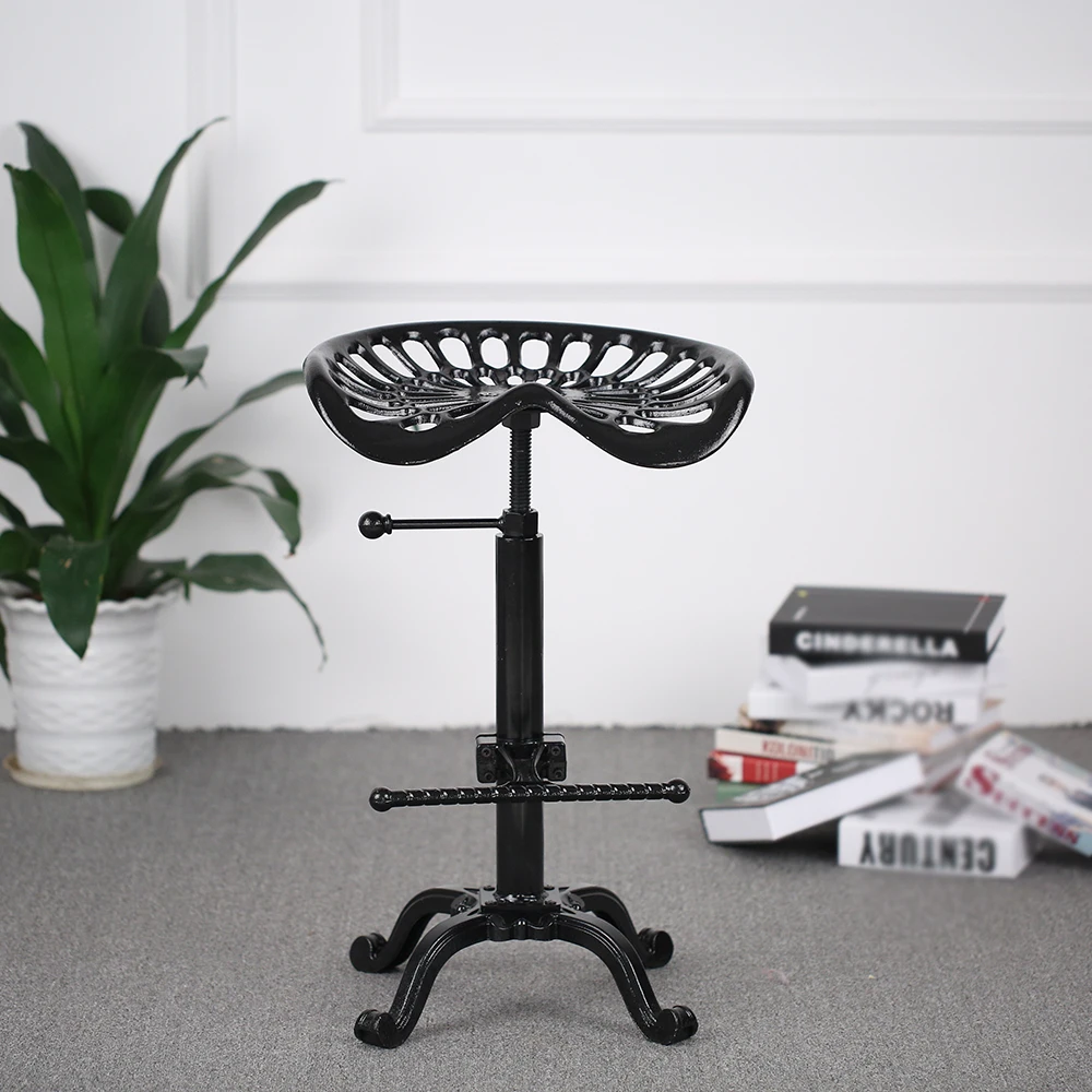 

iKayaa Chair Industrial Style Cast Iron Tractor Seat Bar Stool Adjustable Height Swivel Metal Barstool Chair W/ Footrest