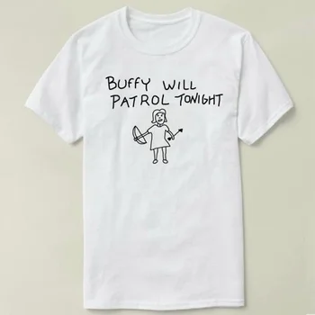 

Buffy Will Patrol Tonight DIY Tee Short Sleeve Cotton T-shirt Women unisex fashion graphic kawaii harajuku tops grunge art shirt