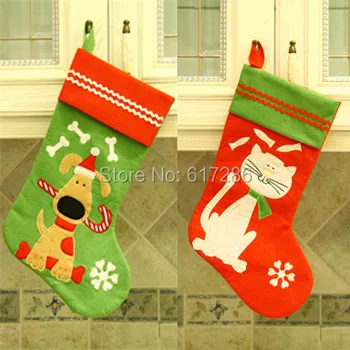 

Free Shipping! 2pcs/lot new little dog and cat Christmas Stocking 18" felt pet stocking Christmas Indoor Decoration Gift