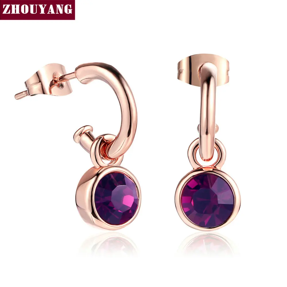 

ZHOUYANG Top Quality ZYE416 Dark Purple Crystal Rose Gold Color Stud Earrings Jewelry Austrian Crystal Wholesale