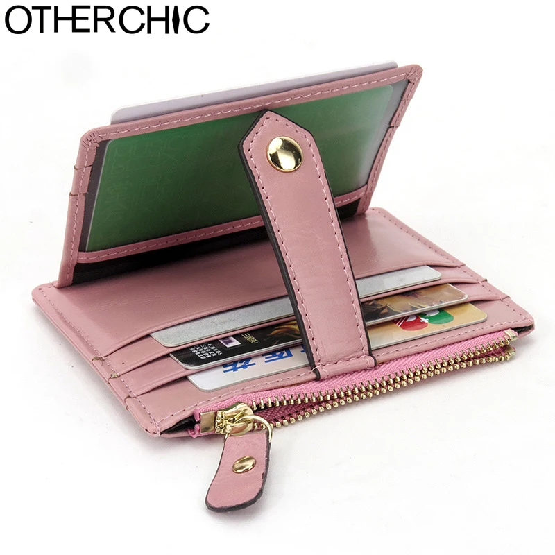 

OTHERCHIC Genuine Leather Mini Credit Women Card Holder Photo Slim Small Card & ID Holders Men Zipper Change Coin Purse 7N03-31