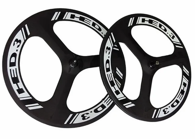 Best price at $332 Cheap HED carbon tri spoke wheels front 700C road bike rear wheel carbon bicycle 3 spoke fixed gear track cycling clincher wheelset