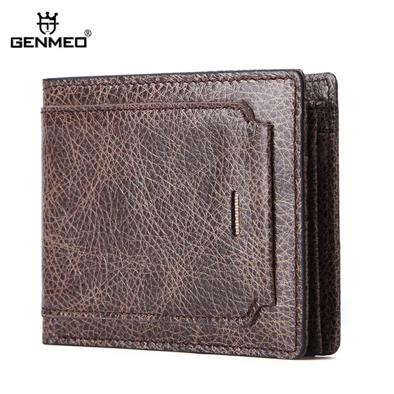 

GENMEO New RFID Blocking Genuine Leather Wallet Men Cow Leather Clutch Dollar Bag Coin Purse with Card Holder Bolsa Feminina