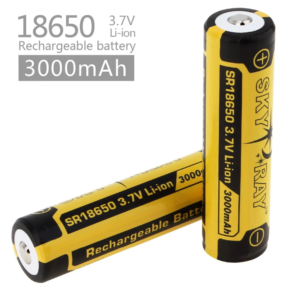 

2pcs Skyray 3.7V 3000mah 18650 Li-ion Rechargeable Battery Protected Battery with Protected PCB for LED Flashlights Headlamps