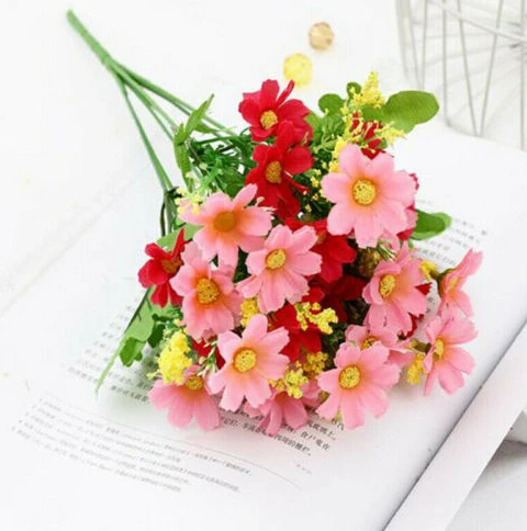 1 букет 28 головы креативный искусственный Шелковый цветок ромашки Свадебные украшения для дома - Цвет: Розовый