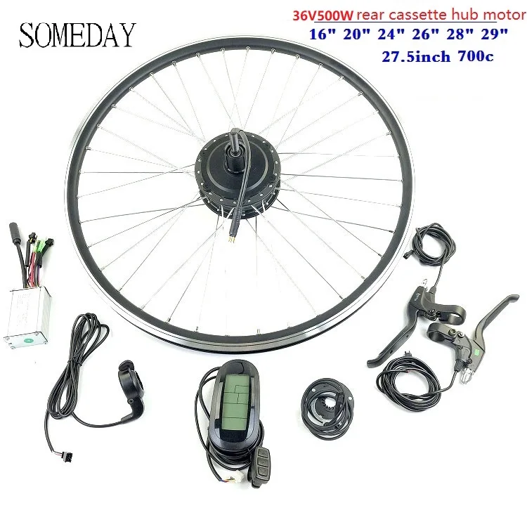 

SOMEDAY 36V500W electric bicycle conversion kit with LCD6 display E-bike rear cassette hub motor with spoke and rim