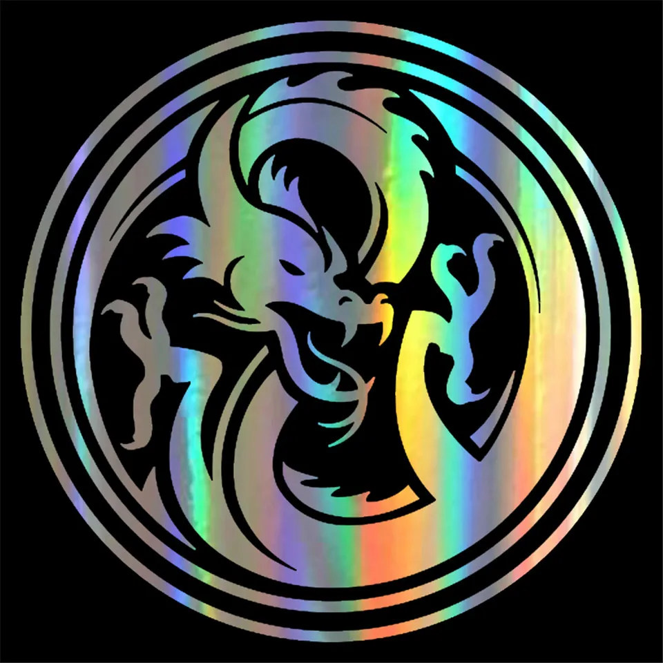 1414CM Classic Art Car Stickers Dragon Totem Mark Round Vinyl Car Styling Decal Car For Ford Audi BMW Toyota VW BlackSilver (3)