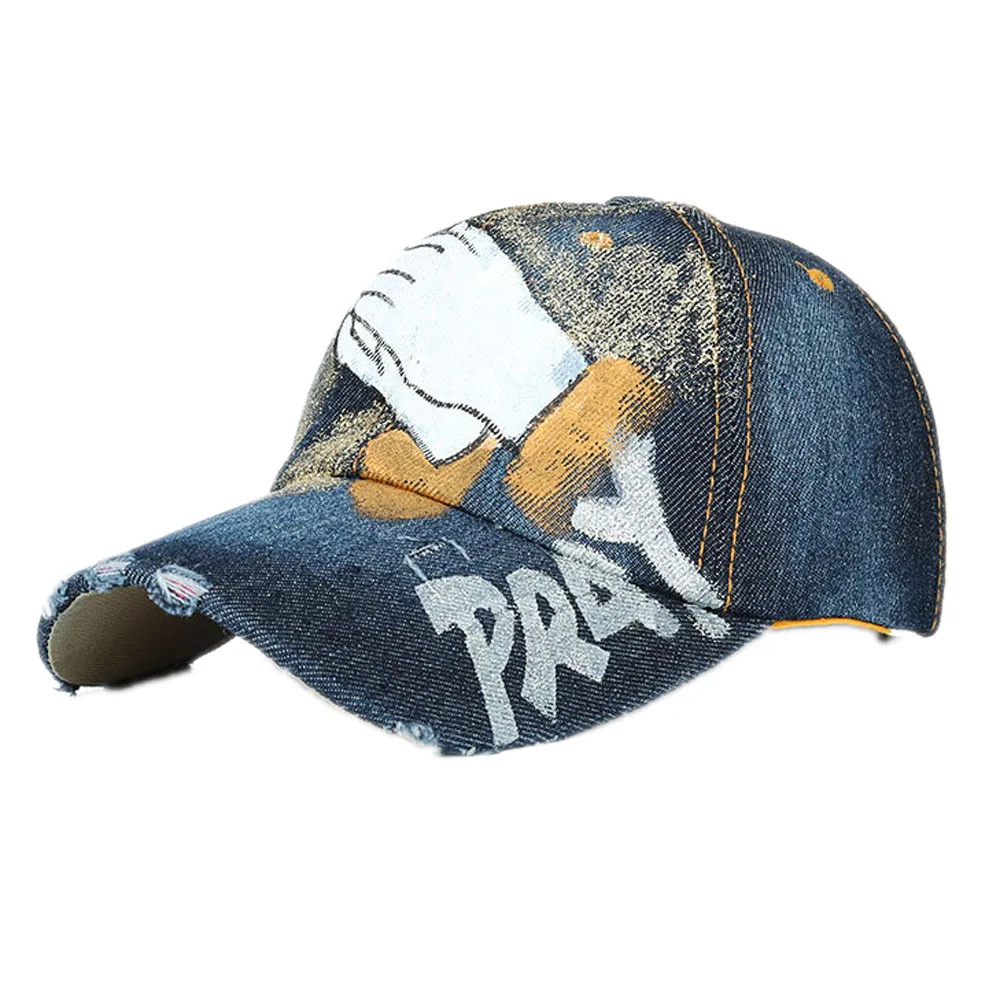 Rapero los hombres y las mujeres ajustable Denim pintada mano Gorra de béisbol Gorra de Baseball