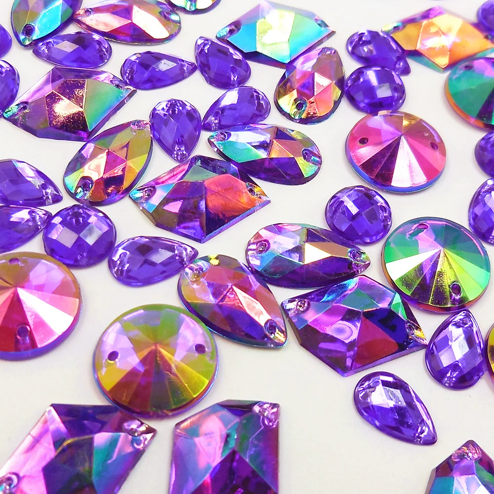 Mixed Purple 240pcs Sew On Clothing Flatback ab Rhinestones for Sewing