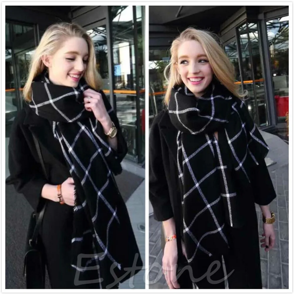 Lady Women Blanket Black White Plaid Cozy font b Tartan b font Checked Scarf Wraps Shawl