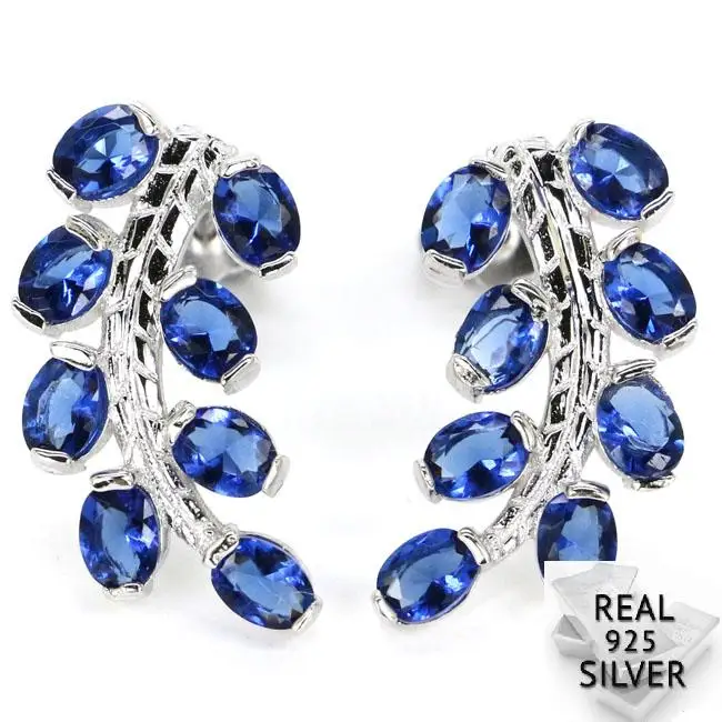 

3.3g Real 925 Solid Sterling Silver Deluxe Leaf Shape Tanzanite Woman's Wedding Earrings 20x11mm