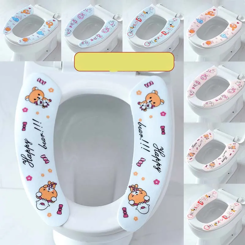 

Cartoon Toilet Mat Thick Winter Cushion Home Stickers Circle Toilet Cover Set paste universal Washable Bathroom Accessories