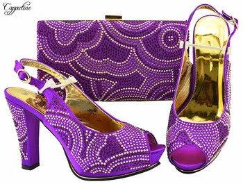 

Elegant purple party lady pump high heel shoes and bag set with rhinestones JZS-01 heel height 11.5cm