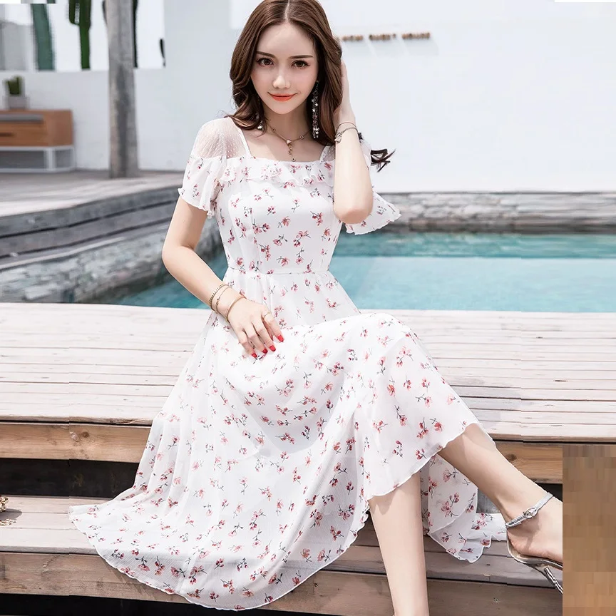 Summer Fashion Ladies Plus size floral chiffon dress mesh