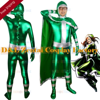 

Free Shipping DHL New X-men Rogue Green Shiny Metallic Superhero Costume Cosplay Halloween Costume