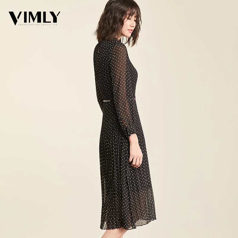 Vimly платье осень элегантный в горошек женское с длинным рукавом офисное