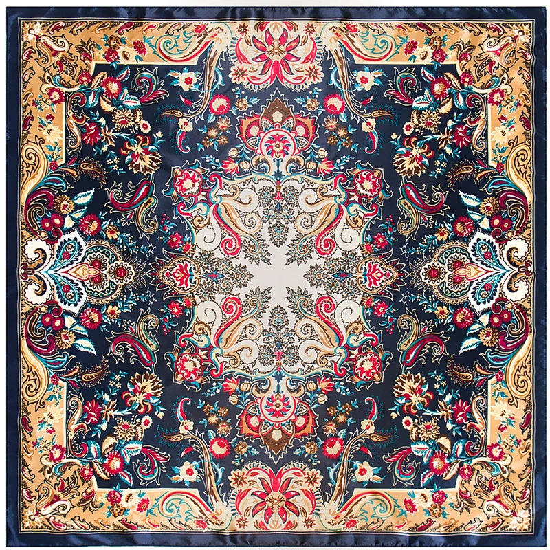 

90cm*90 2018 new arrival Bohemia cashew flower scarf Ethnic wind imitated Silk scarves big square scarves