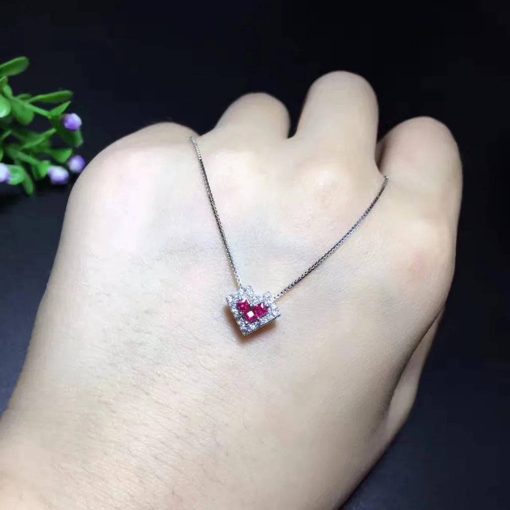 Naturel rouge rubis pendentif naturel pierre gemme pendentif collier 925 en argent sterling élégant