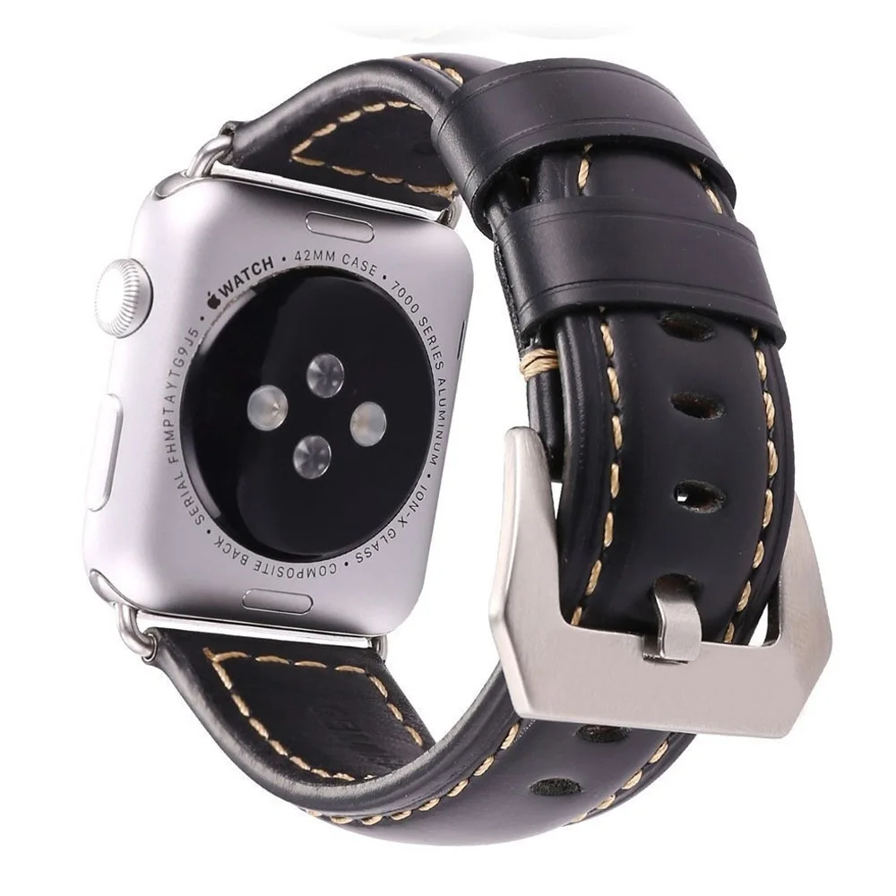 Ремешок JANSIN из натуральной кожи для Apple Watch 42 мм 38 мм 40 мм 44 мм металлический кнопочный ремешок спортивный браслет для iwatch серии 5 4 3 2 1