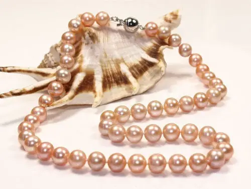 

free shupping 08151 VERY HUGE AAA 10-11MM ROUND SOUTH SEA NATURAL GOLD PINK PEARL NECKLACE AAA