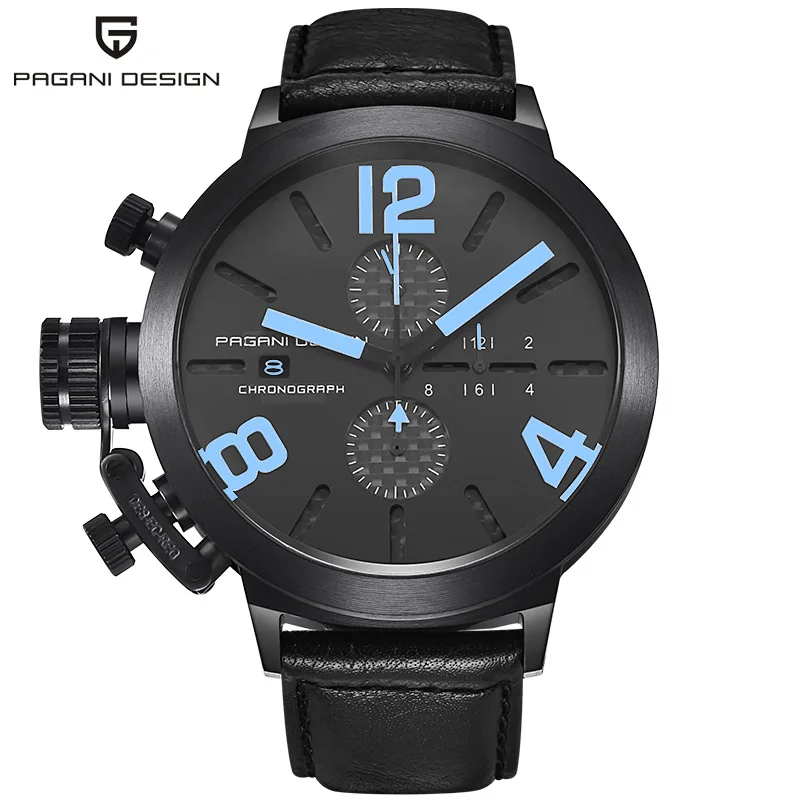 Relogio Masculino PAGANI Дизайн Черный Хронограф Спортивные кварцевые часы мужские Роскошные водонепроницаемые Авто Дата Военные Наручные часы Часы - Цвет: Blue