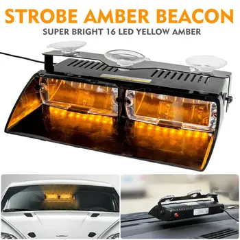

DC12V 16LED Yellow Car Police Strobe Emergency Flashing lights Sucker Dash Lamp