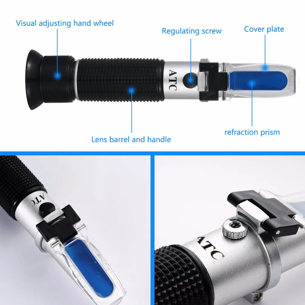 3 In 1 Handheld Alcohol Refractometer Sugar Wine Concentration Meter Densitometer 0-25% Alcohol Beer 0-40% Brix Grapes Alcohol Refractometer Hand Held Refractometer Wine Refractometer