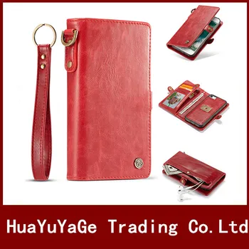 

Phone cases Wallet 6 card earphone Pocket Bag Flip case Separation Back Magnetism Adsorption Cover for iPhone 7 plus Hand rope