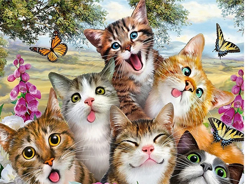 

100% Full 5D Diy Daimond Painting "Cat Family" 3D Diamond Painting Round Rhinestone Diamant Painting Embroidery Animal