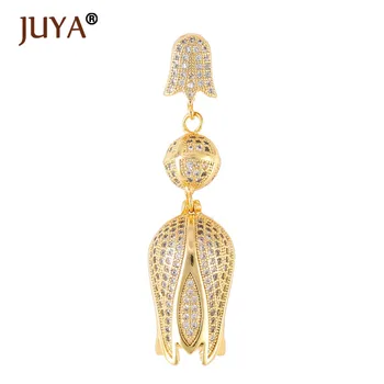 

Jewelry Making Supplies Top Quality Copper Metal AAA CZ Rhinestone Rose Flower Pendant For Pearls Beaded Tassel Necklace Finding