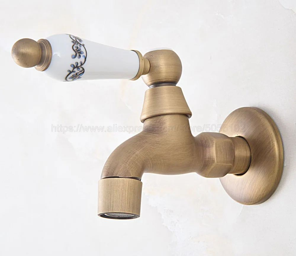 Vintage Antique Brass Faucet Bathroom Wall Mounted Single Cold Water Tape for Kitchen Sink Mop Pool Outdoor Garden Faucet zav319
