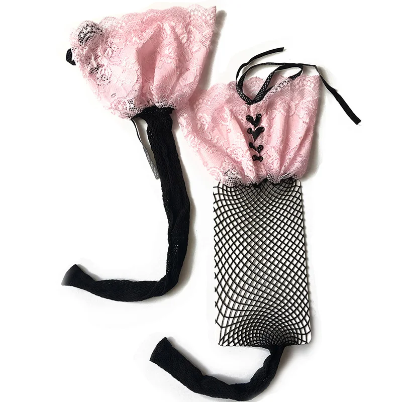 Горячая Распродажа, женские сексуальные чулки в сетку, женские регулируемые лямки, прозрачный кружевной топ, ажурные облегающие чулки сексуальное женское бельё, 2 цвета - Цвет: Pink and Black