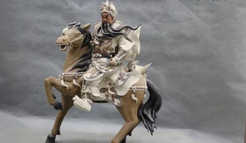 

19 China Folk Clay Pottery WuCai porcelain Dragon Guan Gong Ride on Horse Statue