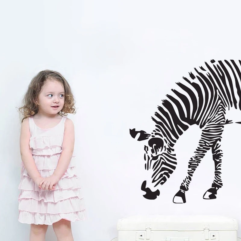 Jungle Animals Zebra Wall Stickers Vinyl Removable Adhesive Wall Decals Home Interior Decorative Wallpaper