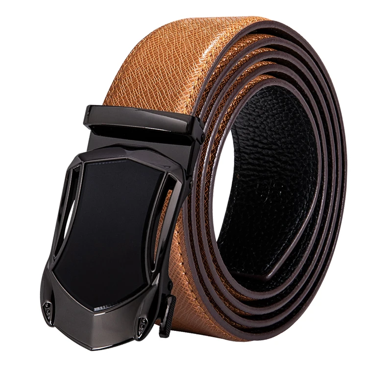 PY-2089 Hi-Tie модный мужской коричневый ремень для джинсов Повседневная дизайнерская Автоматическая пряжка мужской воловья кожа подлинный кожаный ремень для джинсов ремень