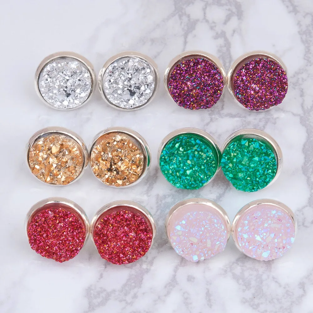 

DoreenBeads Handmade Drusy Resin Dome Seals Cabochon Round Earrings Fashion Trendy Woman Jewelry 16x14mm 1Pair