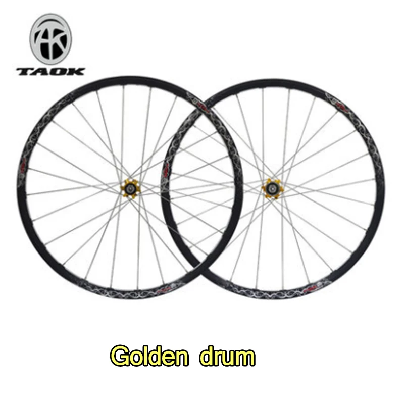 TAOK горное колесо Набор велосипед MTB прямой тяга палин барабан 26 дюймов 24 Отверстия алюминиевый двойной дисковый тормоз кольцо - Цвет: Golden hub