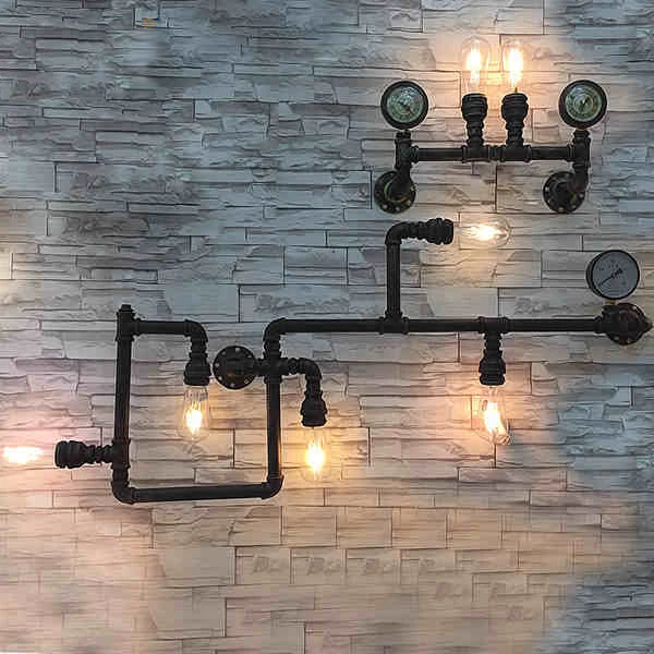

Iron water pipe light wall lamp, Loft American vintage nostalgic balcony stair industrial 110v 220v bar table lighting